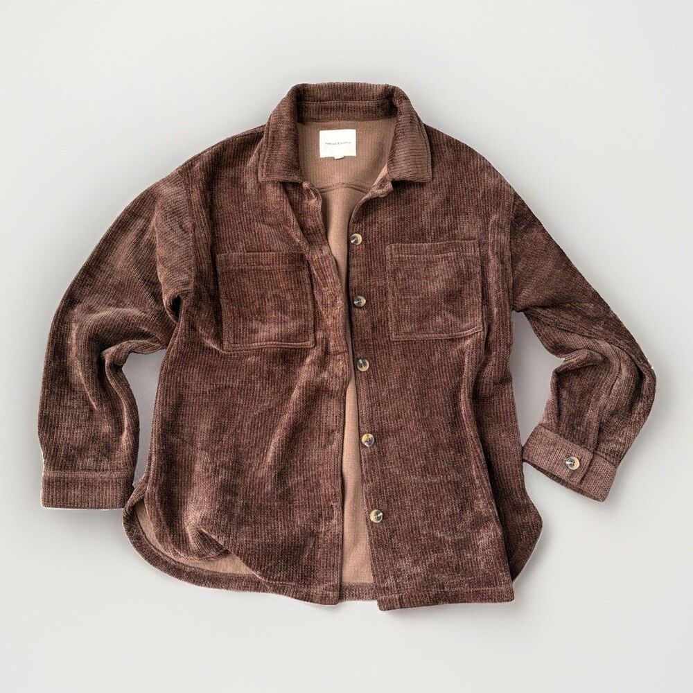 Thread & Supply Chenille Shacket Medium M Brown Corduroy Ribbed Shirt Jacket